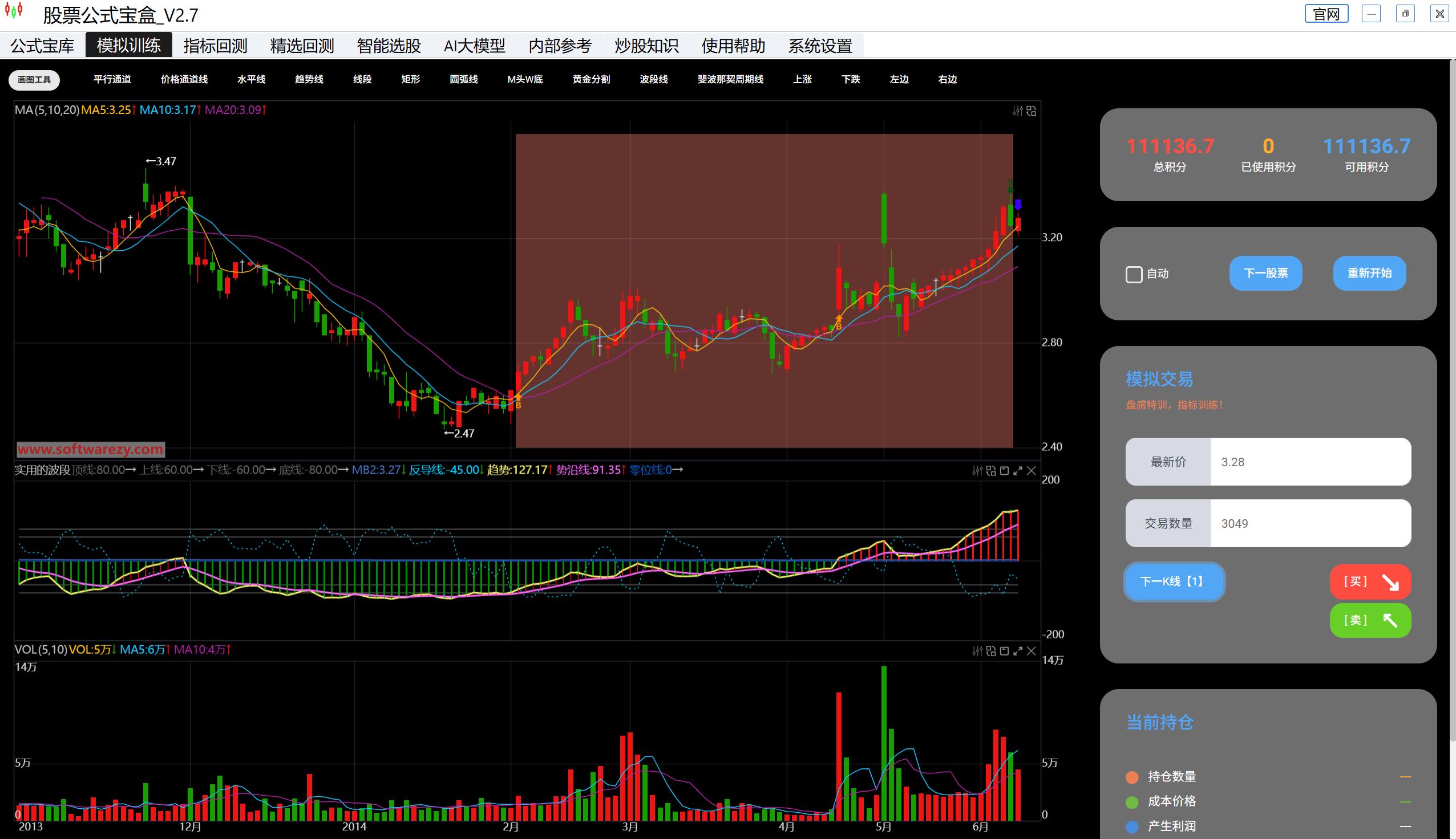 实用的波段公式回测_模拟训练效果分析_下影线选股公式