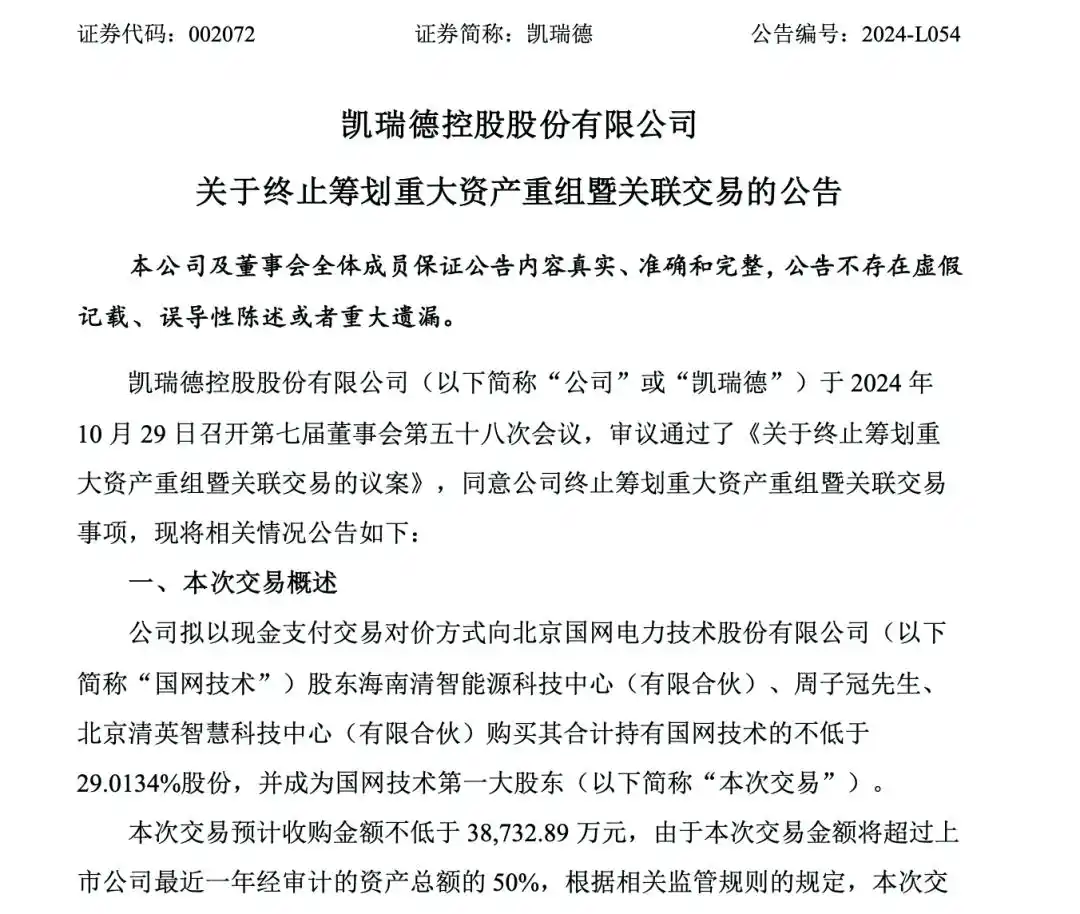 重大资产重组20个涨停_凯瑞德终止资产重组_凯瑞德股价跌停分析