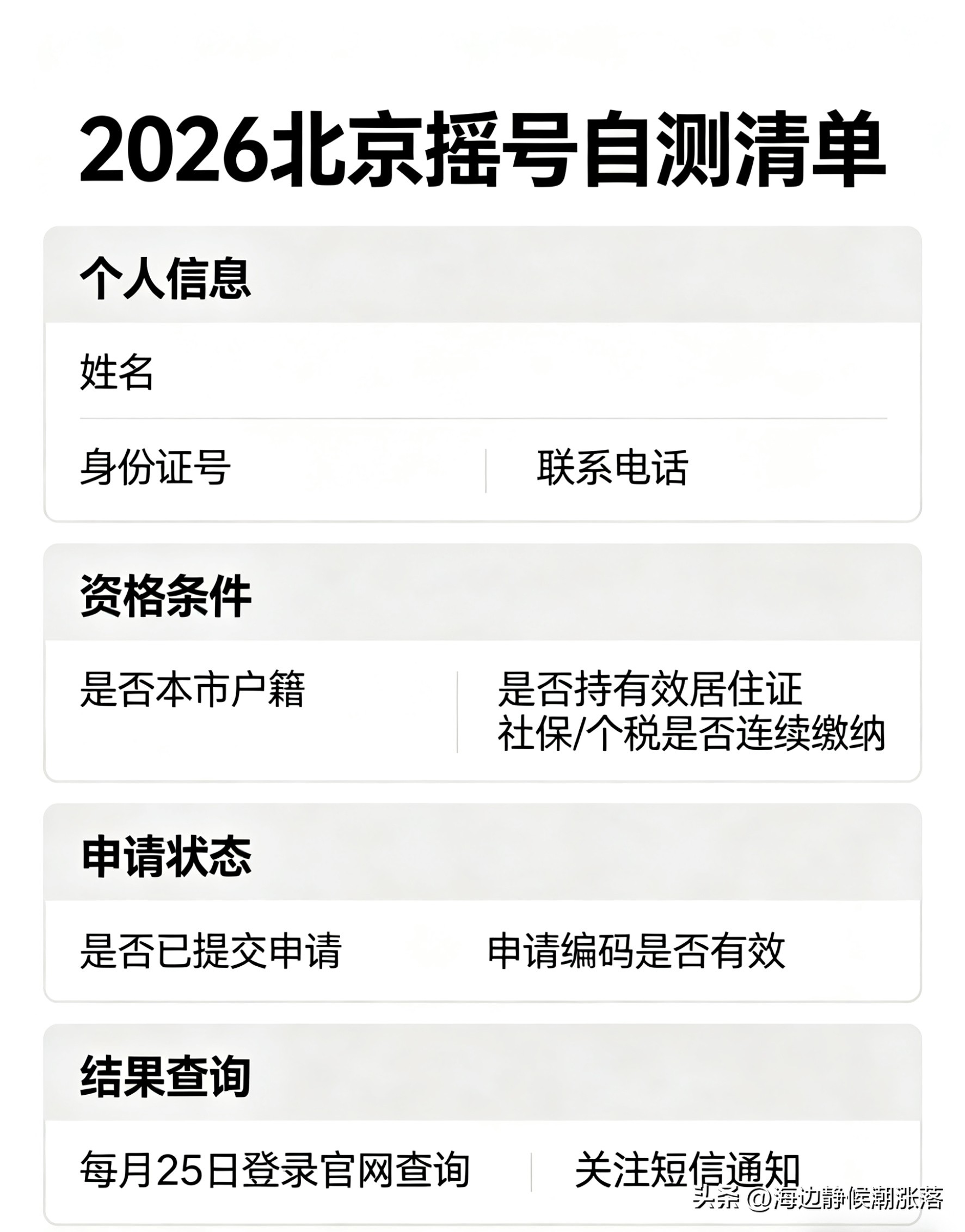 北京摇号中签代办_无车家庭新能源积分自测_北京摇号2026自测清单